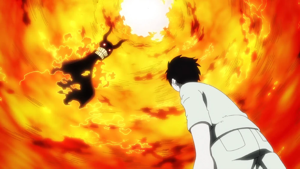 Shinra vê um demônio pegando fogo em sua casa