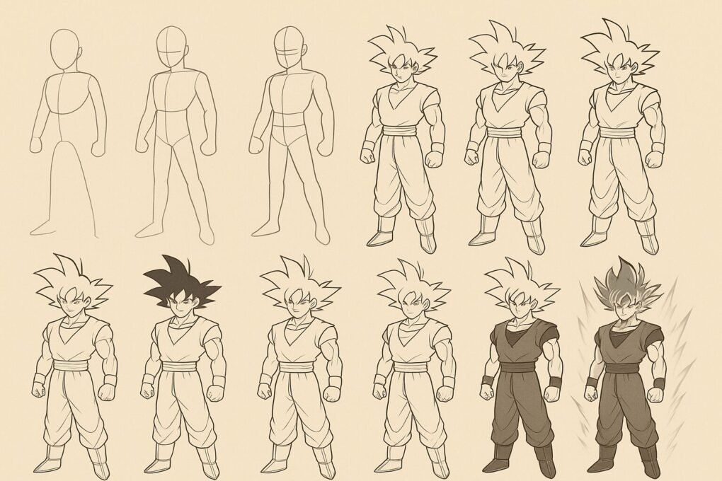 Passo a passo para desenhar o Goku