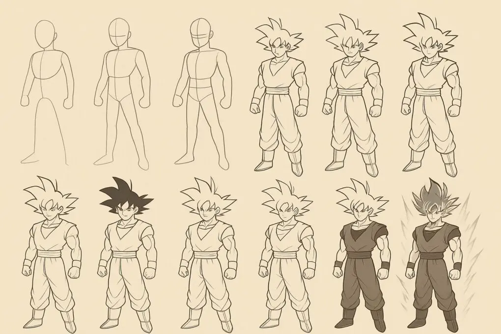 Passo a passo para desenhar o Goku